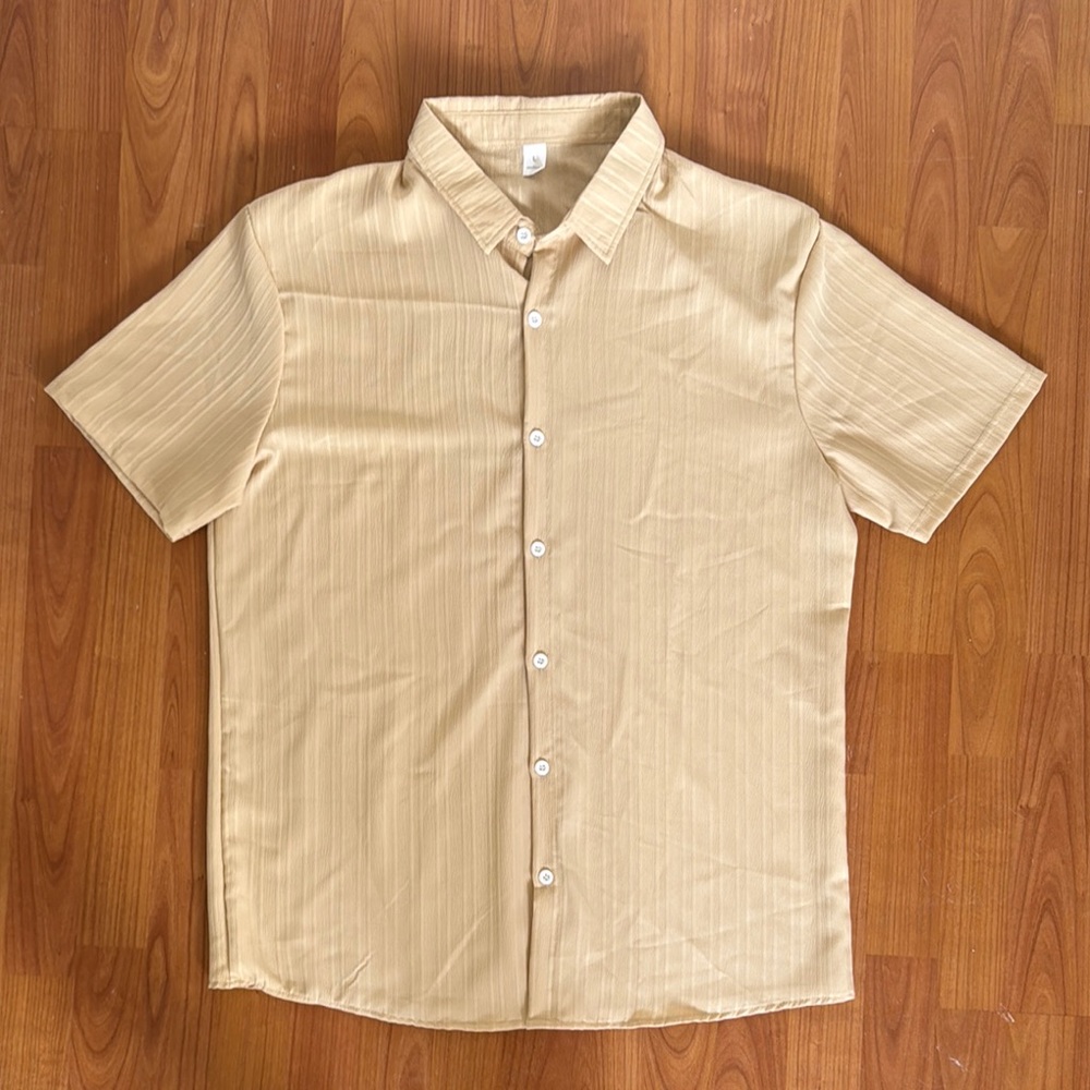 Men's Tan Short Sleeve Button-up Beach Shirt XL